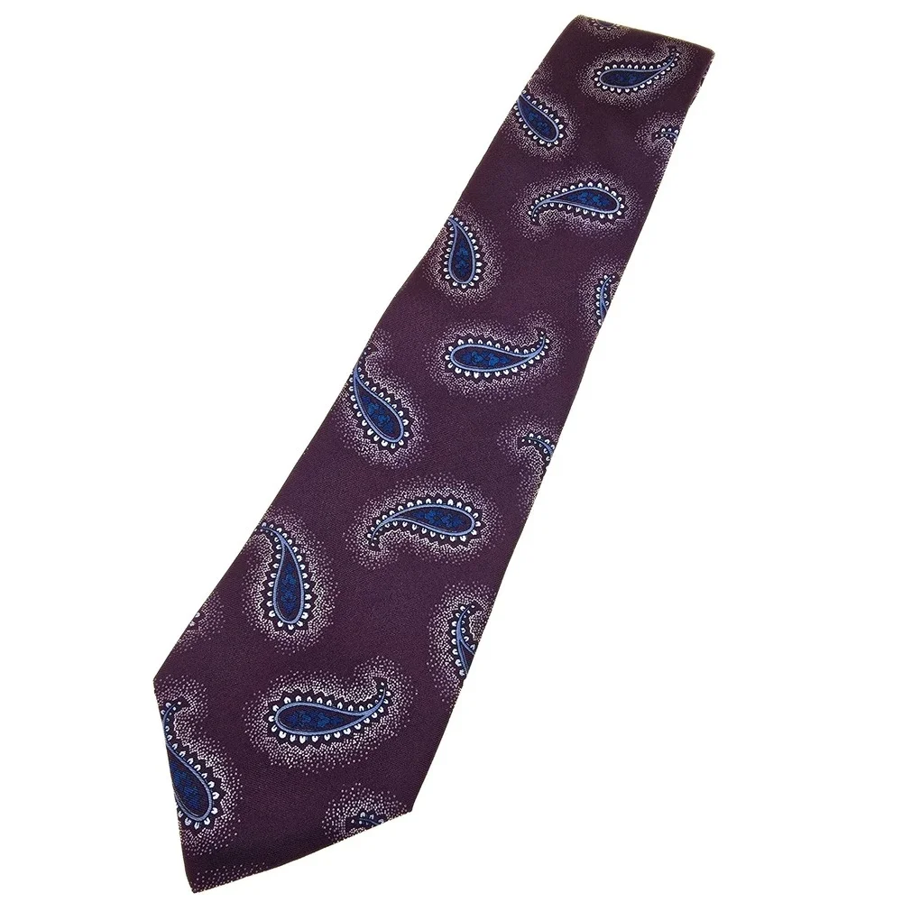 Bugatti Mens Silk Necktie‎ Plum Purple Blue Paisley Woven Formal Business Tie